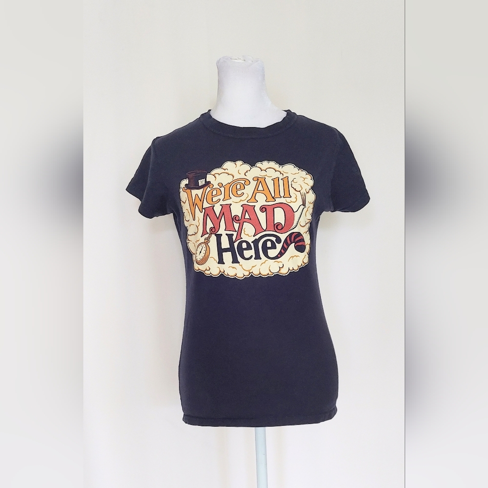 We're All Mad Here Short Sleeve Graphic T Shirt Blue Size Medium by TeeFury